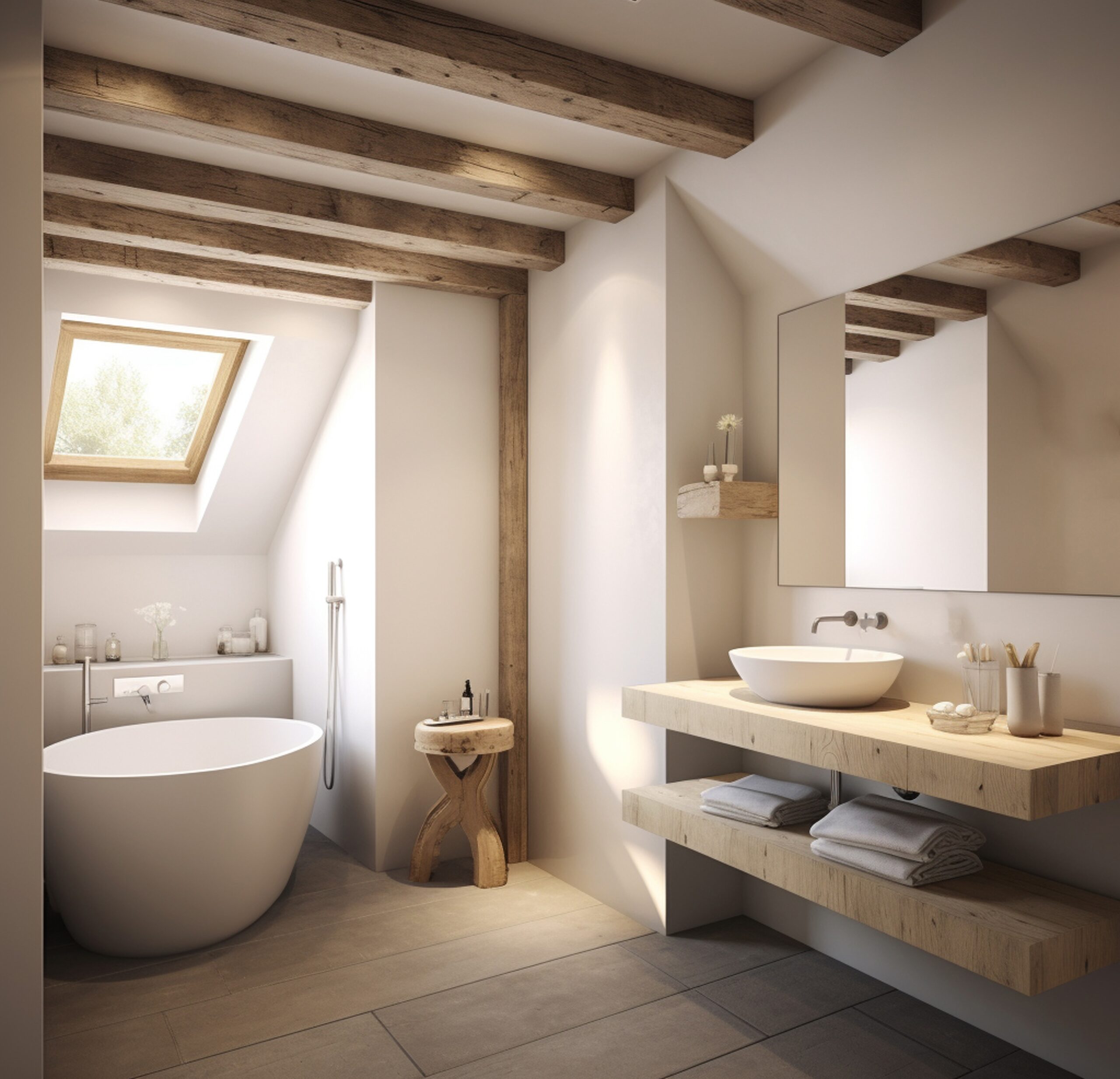 salle de bain bois et blanc